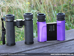 Size comparison between a single hinge roof prism Compact and the double hinge Levenhuk Rainbow binoculars