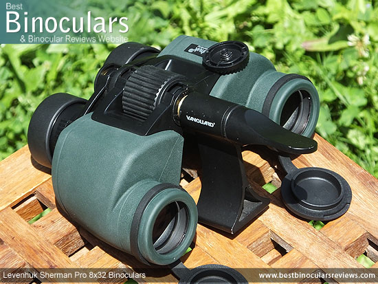 Tripod Adapter attached to the Levenhuk Sherman Pro 8x32 Binoculars