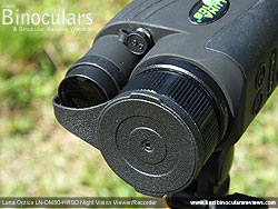 Objective Lens Cover on the Luna Optics LN-DM50-HRSD Digital Night Vision Viewer/Recorder mounted on a tripod