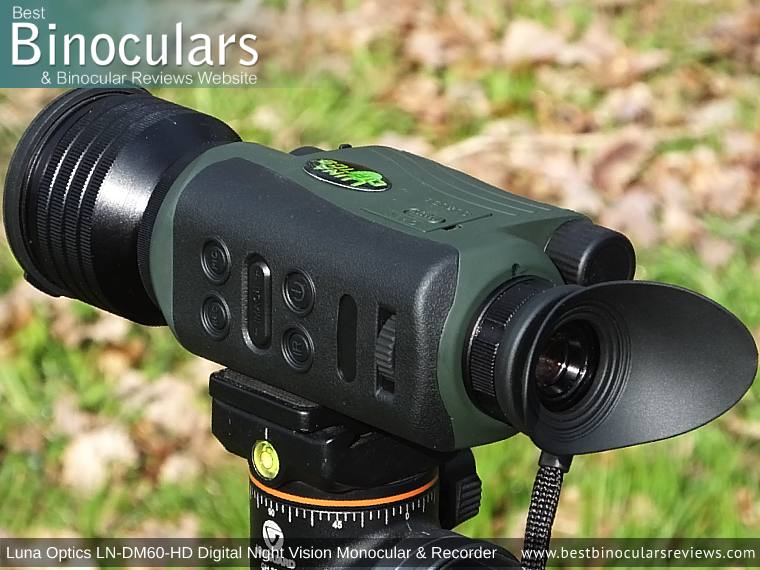 Luna Optics LN-DM60-HD Digital Night Vision Monocular & Recorder mounted on a tripod