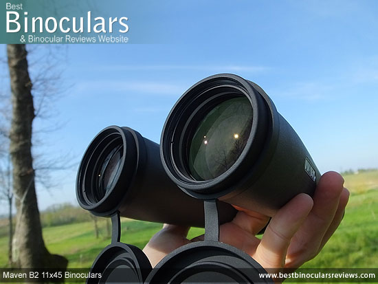 42mm objective lenses on the Maven B2 11x45 Binoculars