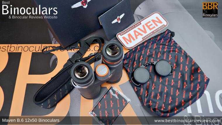 Maven B.6 12x50 Binoculars with neck strap, carry case and lens covers