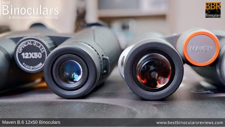 Large Ocular Lenses on the Maven B.6 12x50 Binoculars compared to other binoculars