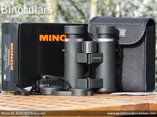 Minox BL 8x33 HD Binoculars, with carry case, harness, neck strap and lens covers