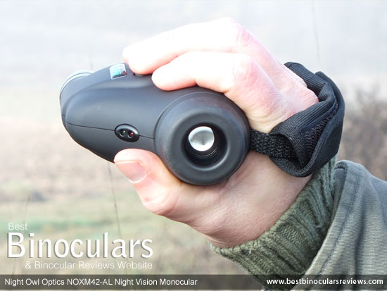 Me holdling the Night Owl Optics NOXM42-AL Night Vision Monoculars