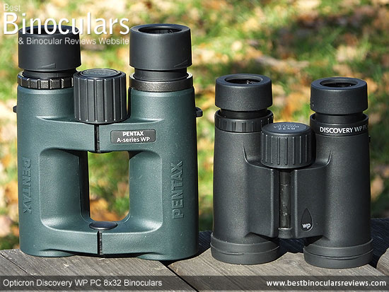 Size comparison between the 32mm Pentax A-Series and Opticoron Discovery Binoculars