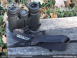 Neck strap on the Opticron Discovery WP PC 8x32 Binoculars