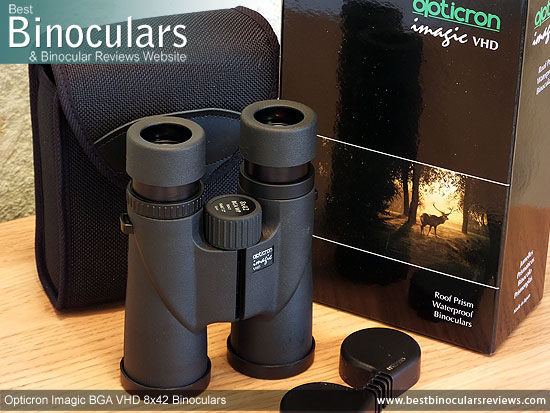 Carry Case, Neck Strap, Cleaning Cloth, Lens Covers & the Opticron Imagic BGA VHD 8x42 Binoculars