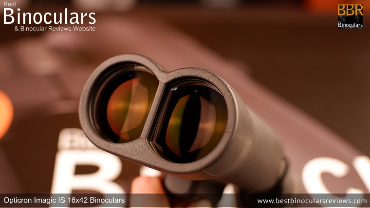 42mm Objective Lenses on the Opticron Imagic 16x42 Image Stabilized Binoculars