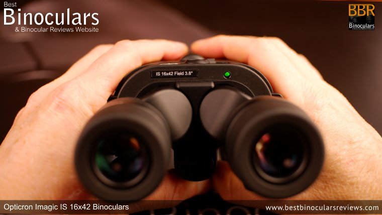 IS Switch & Indicator light on the Opticron Imagic 16x42 Image Stabilized Binoculars
