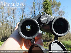 Deeply inset 32mm Objective lens on the Opticron Savanna R 8x33 Binoculars