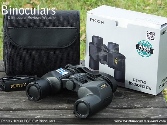 Pentax 10x30 PCF CW Binoculars with neck strap, carry case, cleaning cloth & lens covers