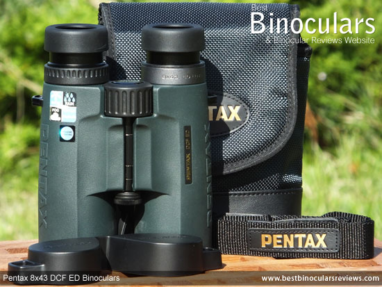 Pentax 8x43 DCF ED Binoculars with neck strap, carry case and rain-guard