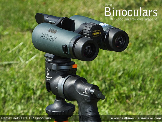 Pentax 9x42 DCF BR Binoculars mounted on a tripod