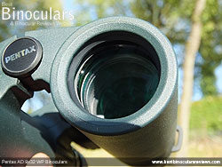 Deeply inset 32mm Objective lens on the Pentax AD 9x32 WP Binoculars