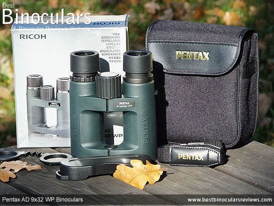 Pentax AD 9x32 WP Binoculars with neck strap, carry case and rain-guard