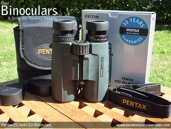 Pentax ZD 8x43 ED Binoculars with neck strap, carry case and rain-guard