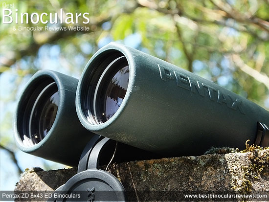 43mm Objective lenses on the Pentax ZD 8x43 ED Binoculars