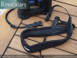 Neck strap on the Snypex Knight D-ED 10x32 Binoculars