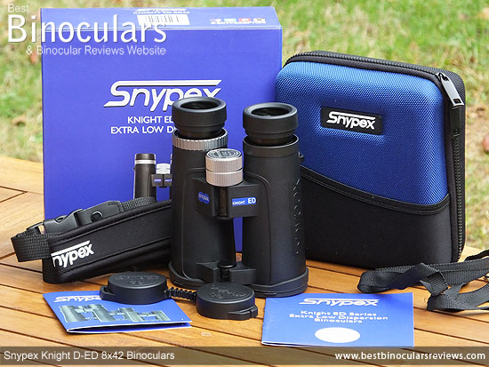 Snypex Knight D-ED 8x42 Binoculars with neck strap, carry case and rain-guard