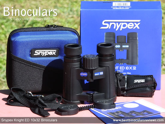 Snypex Knight ED 10x32 Binoculars with neck strap, carry case and rain-guard