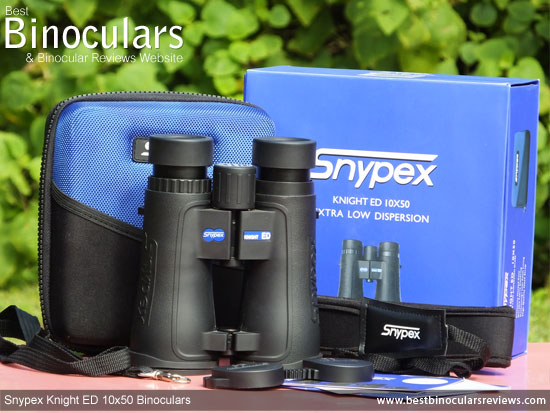 Snypex Knight ED 10x50 Binoculars with neck strap, carry case and rain-guard