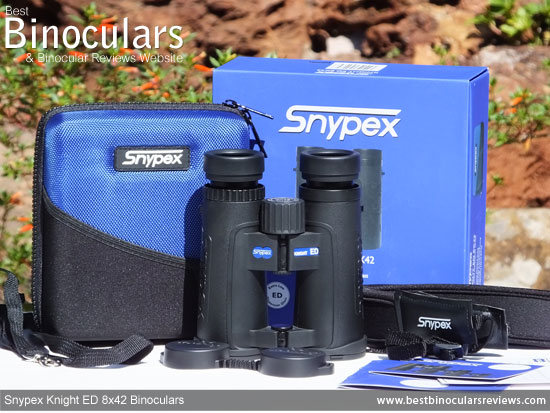 Snypex Knight ED 8x42 Binoculars with neck strap, carry case and rain-guard