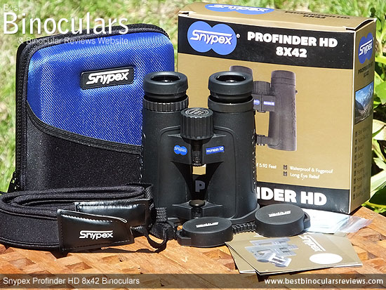 Carry Case, Neck Strap, Cleaning Cloth, Lens Covers & the the Snypex Profinder HD 8x42 Binoculars