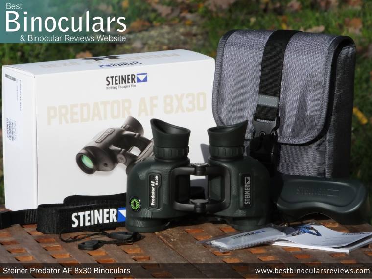 Steiner Predator AF 8x30 Binoculars and accessories plus packaging