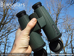 Hand holding the Swarovski SLC 10x42  Binoculars