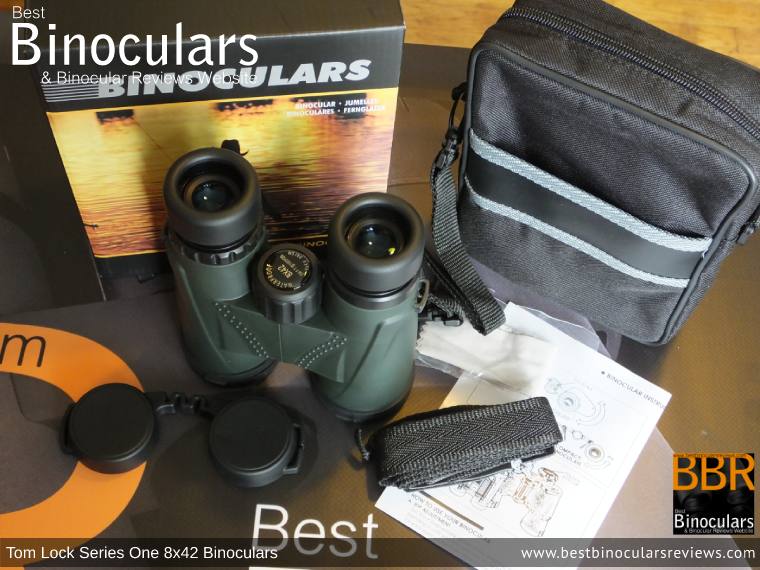 Carry Case, Neck Strap, Cleaning Cloth, Lens Covers & the Tom Lock Series One 8x42 Binoculars