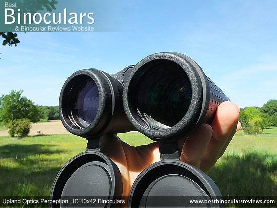 42mm objective lenses on the Upland Optics Perception HD 10x42 Binoculars