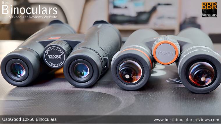 Comparing Ocular Lens size on the UsoGood 12x50 Binoculars versus the Maven B6 12x50 Binoculars