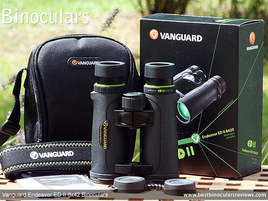 Vanguard Endeavor ED II Binoculars with neck strap, carry case and rain-guard