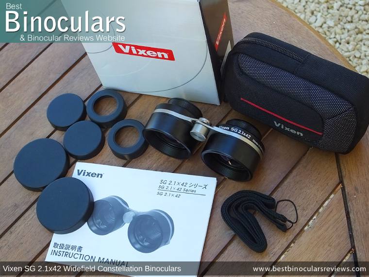 Vixen SG 2.1x42 Binoculars with neck strap, carry case and lens covers