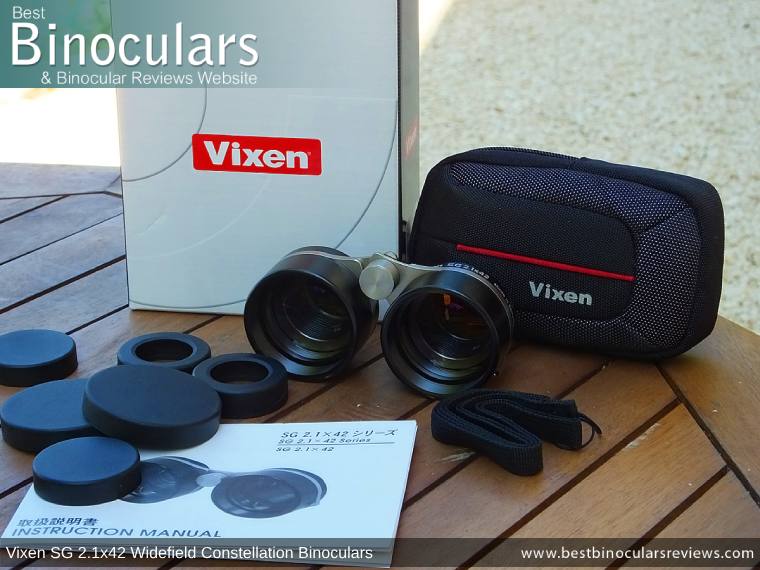 Carry Case, Neck Strap & Lens Covers with the Vixen SG 2.1x42 Binoculars