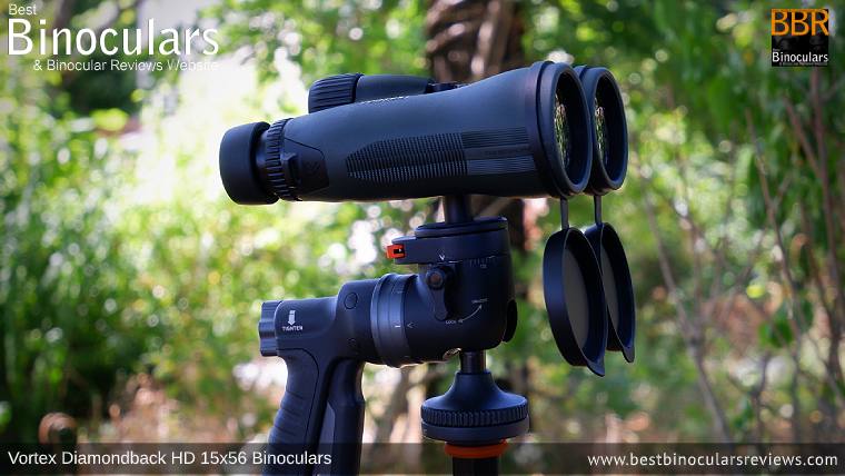 Vortex Diamondback HD 15x56 Binoculars mounted on a Tripod