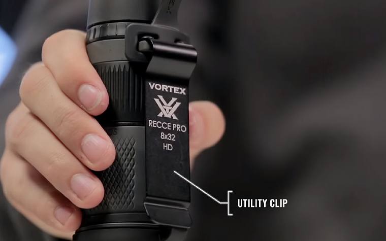 Utility Clip on the 8x32 Vortex Recce Pro HD Monocular