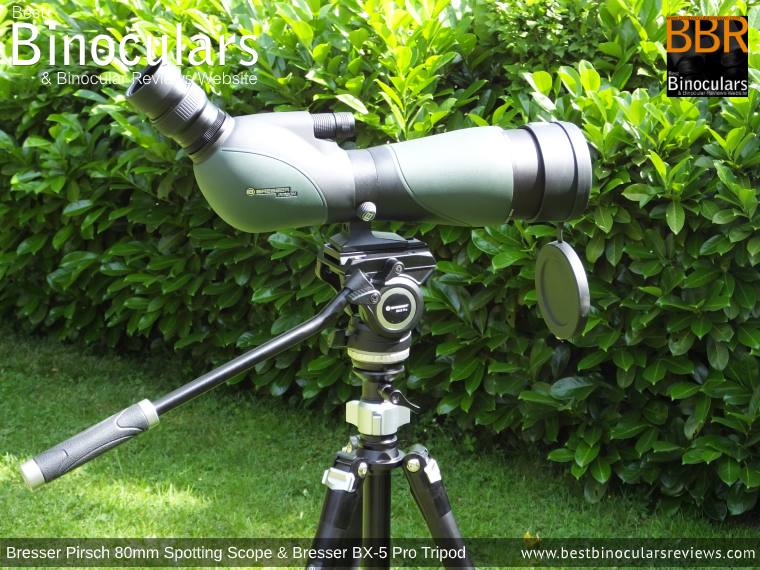 Bresser Pirsch 20-60x80 Spotting Scope mounted on the Bresser BX-5 Pro tripod