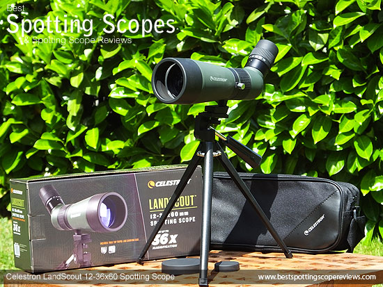 The Celestron LandScout 12-36x60 Spotting Scope and it's box