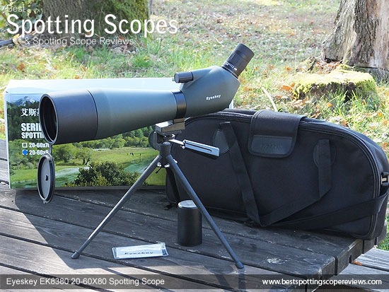 The Eyeskey EK8380 20-60x80 Spotting Scope, Accesories and it's box