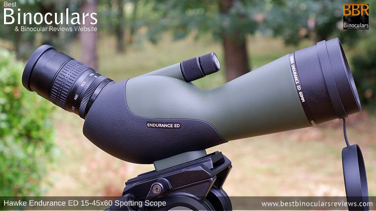 Hawke Endurance ED 15-45x60 Spotting Scope mounted on the Bresser BX-5 Pro tripod