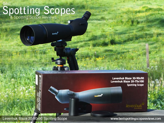 The Levenhuk 30-90x90 Spotting Scope and it's box