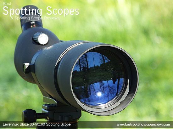 90mm objective lens on the Levenhuk 30-90x90 Spotting Scope