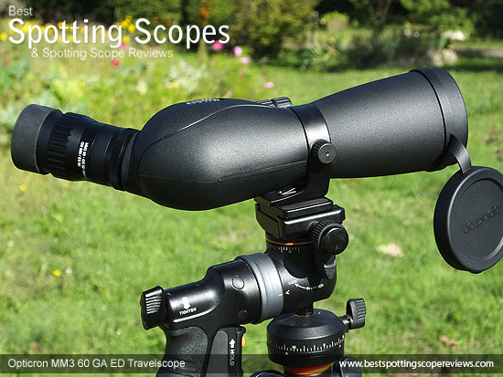 Opticron MM3 60 GA ED Travelscope mounted at 90° using the collar